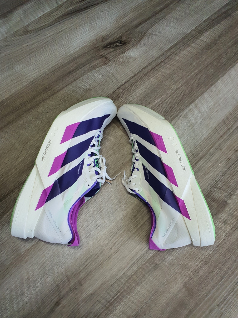 adidas Adizero Adios Pro 4 Core White Purple Lime JR1656 Men's Size 11.5 New